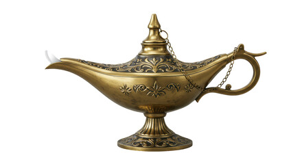 Isolated Detailed Golden Aladdin Lamp