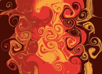 Red abstract horizontal background with colorful waves	