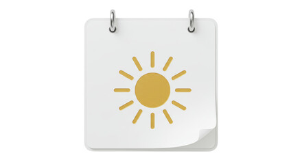 Isolated Calendar Page with Sun Symbol Marking a Sunny Day