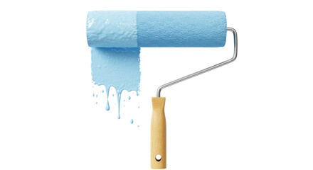Isolated Blue Paint Roller with Dripping Paint