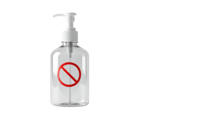 Isolated Sanitizer Bottle with No Entry Symbol