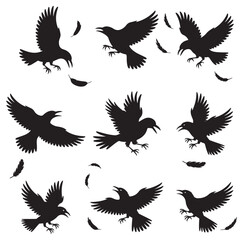 Obraz premium Dynamic Bird Vector Set with Flying, Perching, and Standing Poses in Bold Styles A stunning collection of birds in energetic poses, ideal for creating impactful wildlife and nature designs .Thank You.