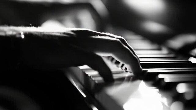 Piano Performance in Monochrome, Expressive Hands on the Keys