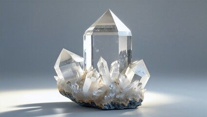 Photorealistic image of a mature crystal with hole on a white background