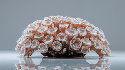 Photorealistic image of a mature coral with reflections on a white background