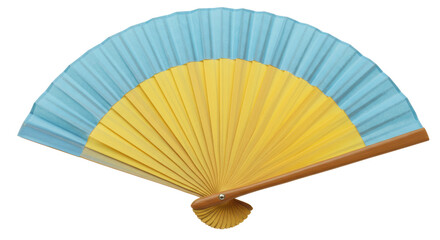 Isolated Open Hand Fan with Blue and Yellow Paper