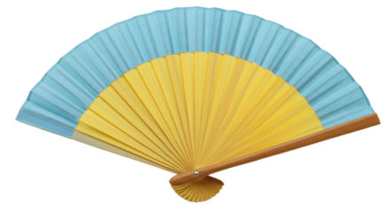 Isolated Open Hand Fan with Blue and Yellow Paper