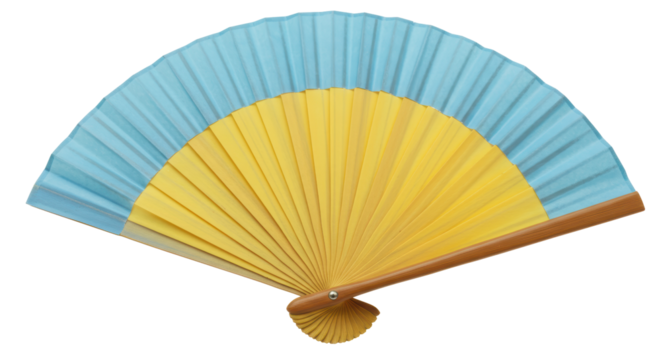 Isolated Open Hand Fan with Blue and Yellow Paper