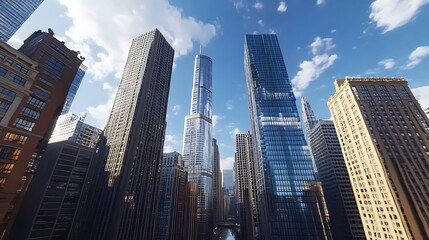 Obraz premium Vibrant Urban Skyline With River View And Stunning City Architecture High Resolution Picture