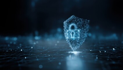 Safeguard Digital Data with Secure Padlock, Shield Illustration and Cyber Protection through Network Security Tech