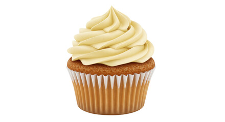 Isolated Vanilla Cupcake with Swirl Cream