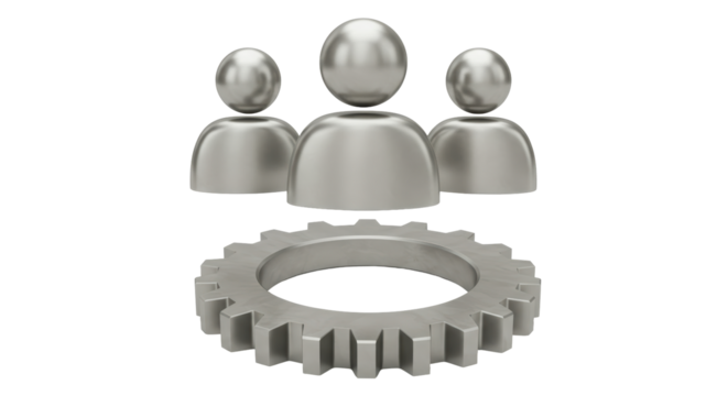 Isolated Silver Figures Teamwork Gear