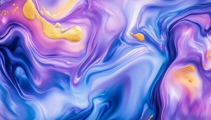 A swirly, 3D liquid material in blue and purple hues is the focal point of this abstract wallpaper