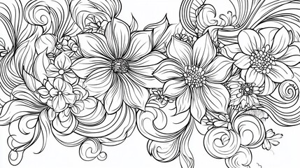 Elegant floral outline design with swirling decorative elements illustration