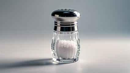 Photorealistic image of a magnetic salt shaker with silicone grip on a white background