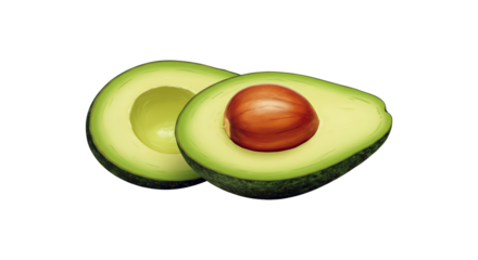 Avocado halves isolated on transparent background, fresh green fruit png
