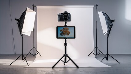 Photorealistic image of a magnetic photo frame with clear front and back in a studio setting