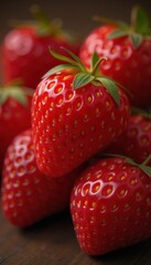 Fresh ripe strawberries on rustic wooden table for healthy organic food photography