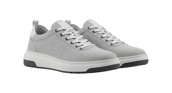 Light grey sneakers isolated on transparent background, casual textile shoes png