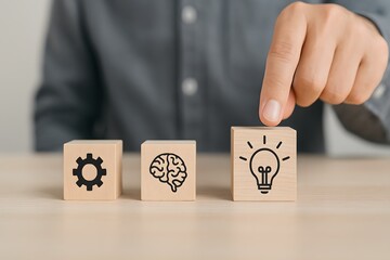 Creative Thinking and Problem Solving Concept with Wooden Blocks