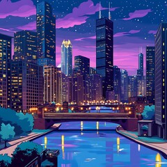 Beautiful Dusk Skyline of New York City with Illuminated Skyscrapers High Resolution Picture