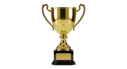 Golden trophy isolated on transparent background, award prize cup png