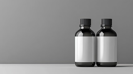 Isolated transparent white bottle with black top for product display and packaging design