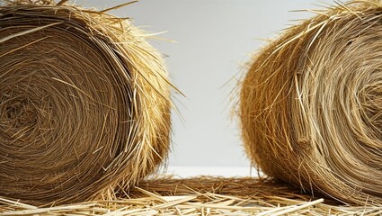 Photorealistic image of a lush hay bale on a white background