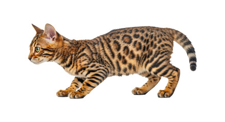 Bengal cat isolated on transparent background, elegant spotted pet png