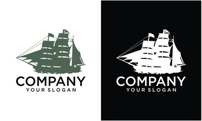 Creative Ship Pirate Black template logo 