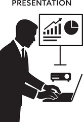Business Presentation Silhouette with Speaker and Audience Icon

