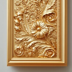 Ornate Golden Floral Relief Art on Elegant Wall Panel Design
