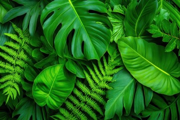 Lush Green Tropical Leaves Texture Background for Nature Themes