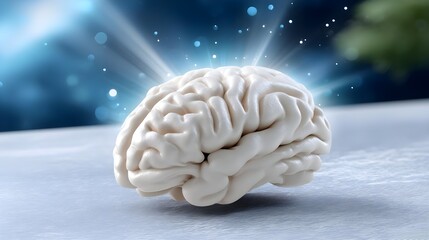 Realistic 3D Brain Model with Glowing Light Effect and Bokeh Background