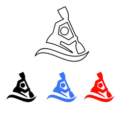 icon of a person rowing, a line icon, colored red, black and light blue, for the icon of Physical Education and the sport of rowing