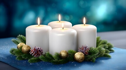 Cozy Winter Candle Arrangement with Pine and Decorative Accents