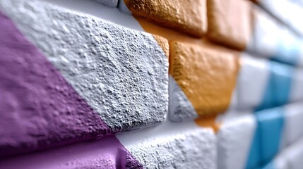 Colorful Textured Brick Wall with Vibrant Geometric Patterns