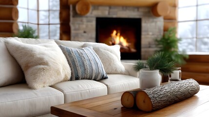 Cozy Living Room with Fireplace and Rustic Home Decor Elements