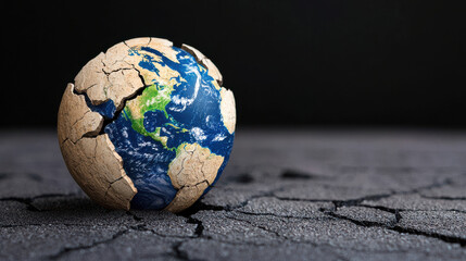 Cracked earth globe symbolizing environmental issues and climate change, Economic Tension Theme
