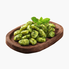 Delicious Pesto Gnocchi on Rustic Wooden Plate