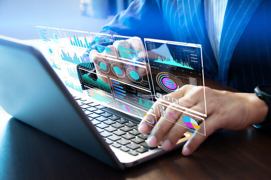 Business concept, analyze graph data and statistics of company database processing.