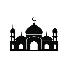 Mosque silhouette vector illustration. Islamic religious building, traditional mosque architecture, black sacred worship structure

