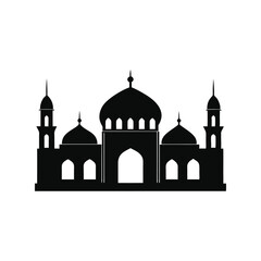 Mosque silhouette vector illustration. Islamic religious building, traditional mosque architecture, black sacred worship structure

