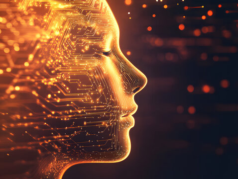 human head silhouette with binary code
