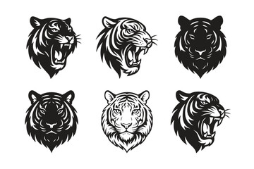 Fierce Tiger Head Silhouette vector set– Roaring Vector Art Collection