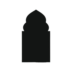 Vintage mosque arch window silhouette vector illustration. Islamic architecture element, traditional ornamental black design

