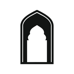 Vintage mosque arch window silhouette vector illustration. Islamic architecture element, traditional ornamental black design

