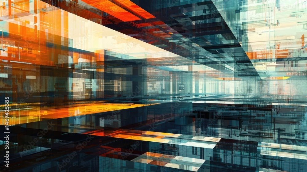 Poster mysterious structure in abstract science fiction style. colorful color line shading express weird sh