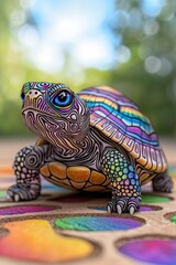 Fototapeta premium Rainbow Colored Turtle Figurine on Colorful Background