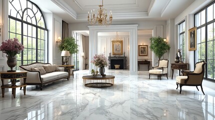 Fototapeta premium Discover stunning Carrara marble-look ceramic tiles in elegant grey shades. Perfect for floors, walls & more—luxury, durability & timeless style in one